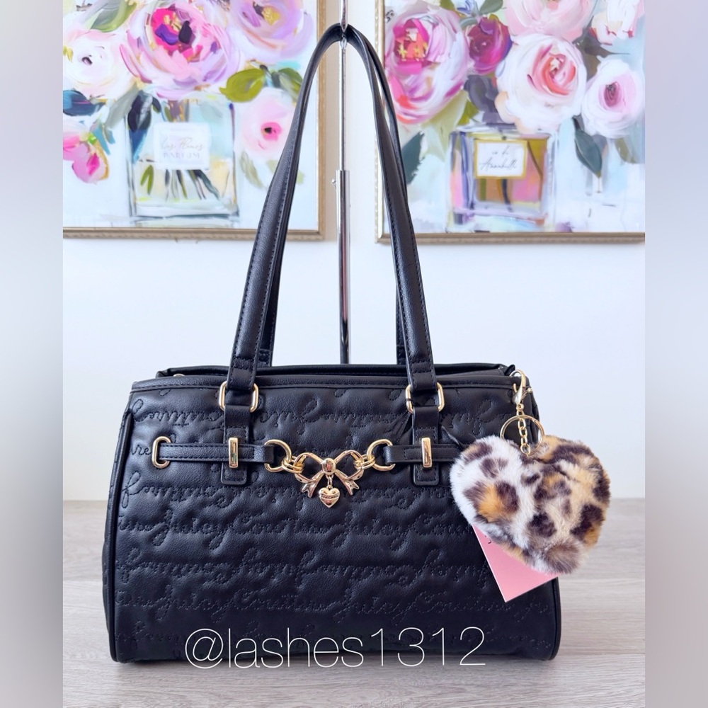 Juicy Couture Black Satchel with Gold Hardware and Leopard Heart Charm